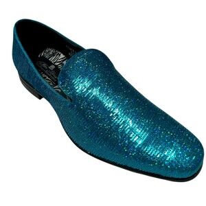 After Midnight Men's Sequins Glitter Turquoise Loafer Party Dress Shoes Sz 10.5